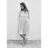 Uniform pleated long sleeves dress, light stripes linen