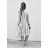 Uniform pleated long sleeves dress, light stripes linen