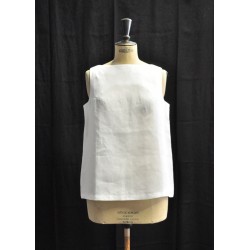 V back blouse, white linen