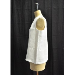 V back blouse, white linen