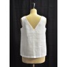 V back blouse, white linen