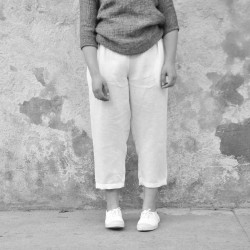 High waist trousers, white linen