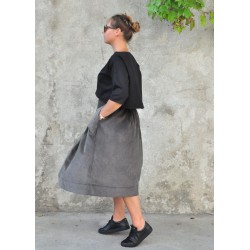 Pleated skirt, grey velvet