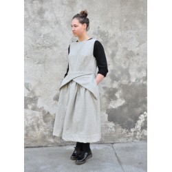 Pleated dress, tourterelle wool drap