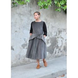 Pleated dress, grey velvet