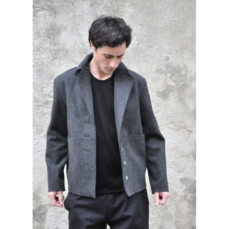 Sailor coat, grey wool drap raw edges