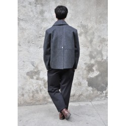 Sailor coat, grey wool drap raw edges