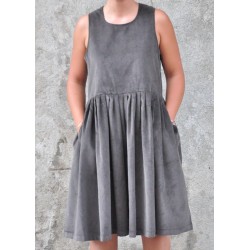 Pleated dress, sleeveless, grey corduroy