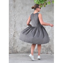 Pleated dress, sleeveless, grey corduroy