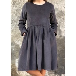 Pleated dress,  long sleeves, grey corduroy