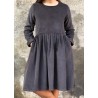 Pleated dress,  long sleeves, grey corduroy