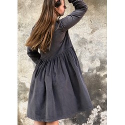 Robe à plis manches longues, velours gris