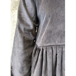 Pleated dress,  long sleeves, grey corduroy