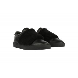 Baskets slip on, cuir noir