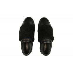 Baskets slip on, cuir noir