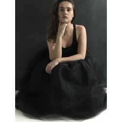 Long jupon skirt, black tulle