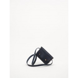 The shoulder strap rectangle bag, blue leather