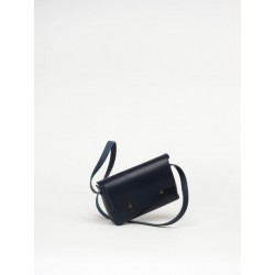 The shoulder strap rectangle bag, blue leather