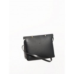 The shoulder strap triangle bag, black leather