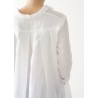 Long sleeves pleated shirt-dress, white linen