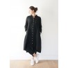 Long sleeves pleated shirt-dress, black linen