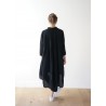 Long sleeves pleated shirt-dress, black linen