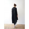 Long sleeves pleated shirt-dress, black linen