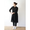 Long sleeves pleated shirt-dress, black openwork cotton