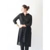 Long sleeves pleated shirt-dress, black openwork cotton