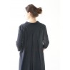 Long sleeves pleated shirt-dress, black openwork cotton