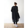 Long sleeves pleated shirt-dress, black openwork cotton