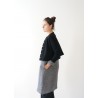 Flared dress, long sleeves, squared neck, grey linen