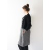 Flared dress, long sleeves, squared neck, grey linen