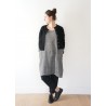 Flared dress, long sleeves, squared neck, grey linen