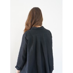 Long sleeves pleated shirt, black linen