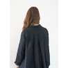 Long sleeves pleated shirt, black linen