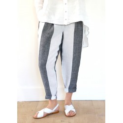 Bow trousers, white stripes linen