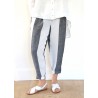 Bow trousers, white stripes linen