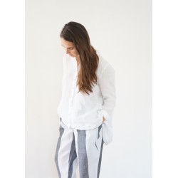 Bow trousers, white stripes linen