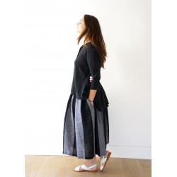 Bow skirt, black stripes linen