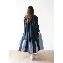 Bow skirt, black stripes linen