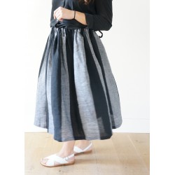 Bow skirt, black stripes linen