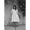 Pleated dress,  3/4 sleeves, white linen