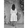 Pleated dress,  3/4 sleeves, white linen