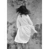 Pleated dress,  3/4 sleeves, white linen