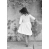 Pleated dress,  3/4 sleeves, white linen