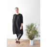 Flared dress, 3/4 sleeves, round neck, in black linen