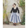 Bow skirt, white stripes linen