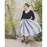 Bow skirt, white stripes linen