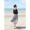 Sleeveless blouse U neck, black linen